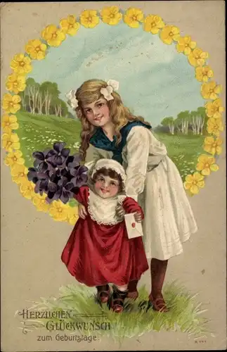 Präge Ak  Glückwunsch Geburtstag, Kinder, Geschwister, Veilchen