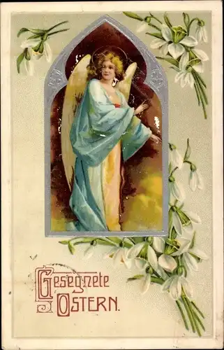 Präge Ak Glückwunsch Ostern, Engel, Schneeglocken