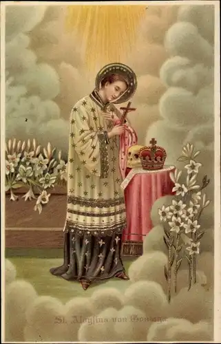 Ak Heiliger Sankt Alnysins, Blumen, Kreuz, Krone