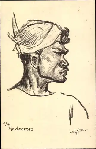 Künstler Ak Sluiter, Willy, Madoerces, Stoomvaart Maatschappij Nederland, Portrait