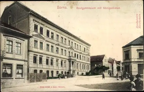 Ak Borna in Sachsen, Realgymnasium mit Königsstraße