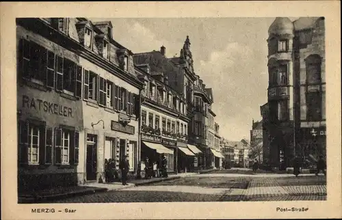 Ak Merzig an der Saar im Kreis Merzig Wadern, Poststraße, Ratskeller, Buchhandlung Haffner, P. Römer