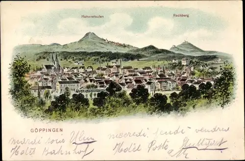 Ak Göppingen in Württemberg, Totalansicht mit Rechberg und Hohenstaufen