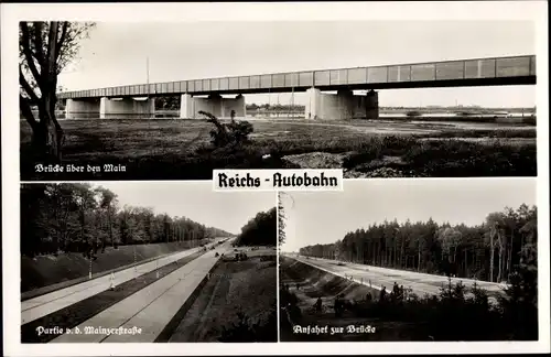 Ak Frankfurt Main, Autobahn richtung Darmstadt, Brücke, Mainzerstraße, Anfahrt, Eingeweiht 1935
