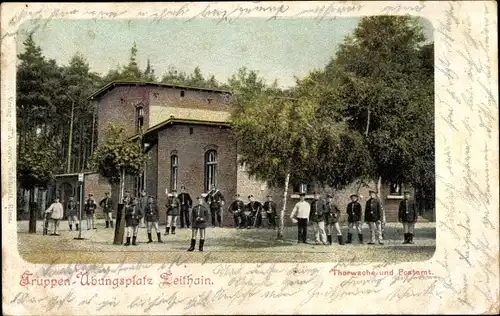 Ak Zeithain in Sachsen, Truppenübungsplatz, Torwache und Postamt