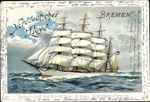 Künstler Litho Schulschiff Herzogin Cecilie, Norddeutscher Lloyd, Segelschulschiff