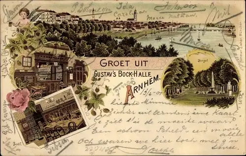 Litho Arnhem Gelderland Niederlande, Gustav's Bock Halle, Innenansicht, Singel