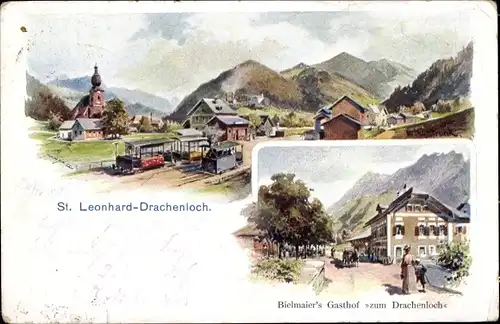 Litho  Drachenloch Sankt Leonhard Grödig in Salzburg, Bielmaier's Gasthof zum Drachenloch