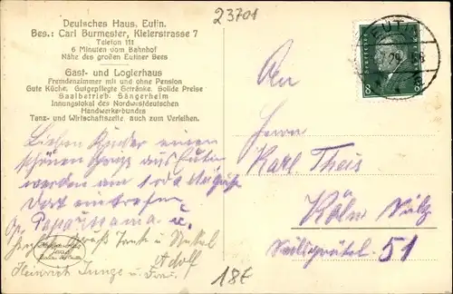Ak Eutin in Ostholstein, Deutsches Haus, Tanzsaal, Kielerstraße 7