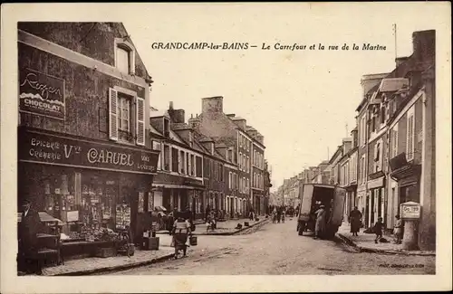 Ak Grandcamp les Bains Calvados, Le Carrefour et la rue de la Marine