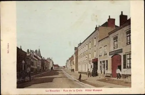 Ak Le Nouvion Aisne, Rue de la Croix, Hotel Masson