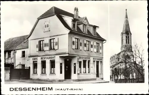Ak Dessenheim Elsass Haut Rhin, Restaurant Heidelberger, Kirche