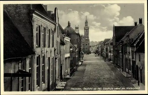 Ak Heusden Nordbrabant, Gezicht op het Stadhuis vanaf de Waterpoort