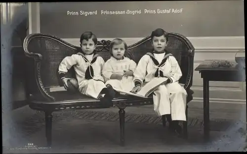 Ak Adel Schweden, Prinz Sigvard, Gustaf Adolf, Prinzessin Ingrid