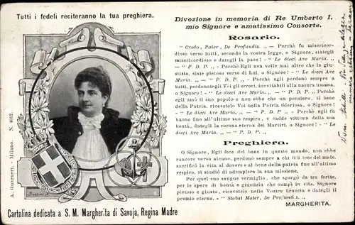 Ak Margherita di Savoia, Regina Madre, Divozione in memoria di Re Umberto I, Adel Italien