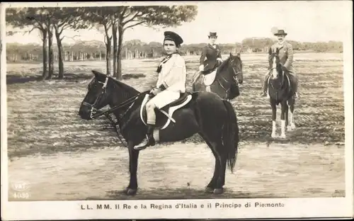 Ak Umberto I, König von Italien, Königin Margarethe, Principe di Piemonte, Pferde