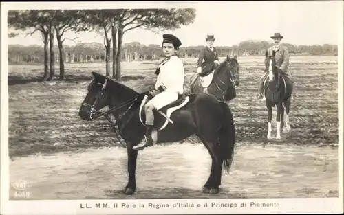 Ak Adel Italien, Umberto I, Margarethe, Viktor Emanuel, Pferde