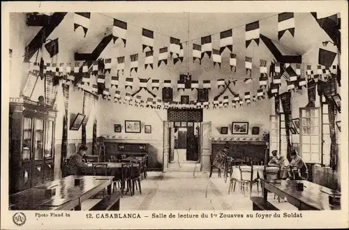 Ak Casablanca Marokko, Salle de lecture du 1er Zouaves au foyer du Soldat