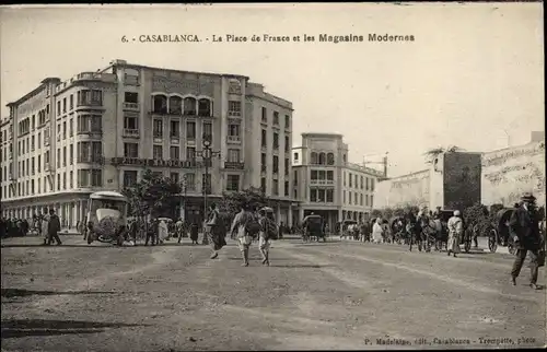 Ak Casablanca Marokko, La Place de France et les Magasins Modernes