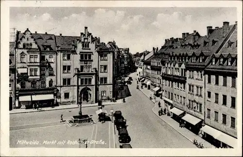 Ak Mittweida in Sachsen, Markt mit Rochlitzerstraße, Kaufhaus H. Bach