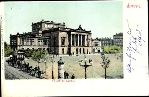 Ak Leipzig in Sachsen, Neues Theater, Kutschen
