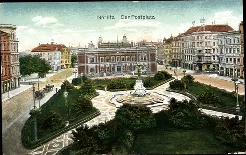 Ak Görlitz in der Lausitz, Der Postplatz, Denkmal, Parkanlage