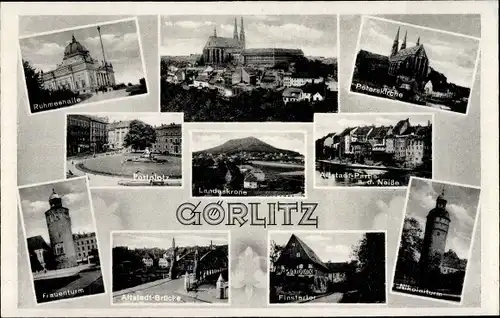 Ak Görlitz in der Lausitz, Ruhmeshalle, Peterskirche, Hindenburgplatz, Frauenturm, Nikolaiturm