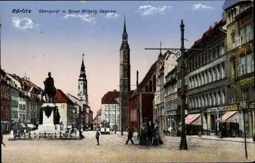 Ak Görlitz in der Lausitz, Obermarkt mit Kaiser Wilhelm Denkmal