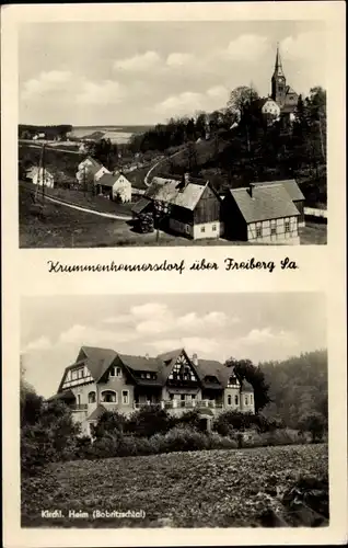 Ak Krummenhennersdorf Halsbrücke in Sachsen, Gesamtansicht, Kirchliches Heim