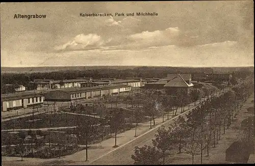 Ak Altengrabow Möckern in Sachsen Anhalt, Truppenübungsplatz, Kaiserbaracken, Park, Milchhalle