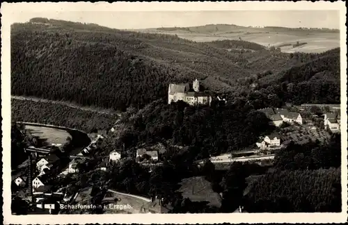 Ak Scharfenstein Drebach im Erzgebirge Sachsen, Panorama vom Ort