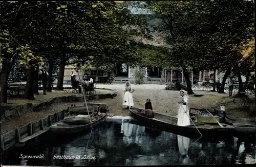 Ak Leipe Lübbenau im Spreewald, Gasthaus, Spreewälder Trachten