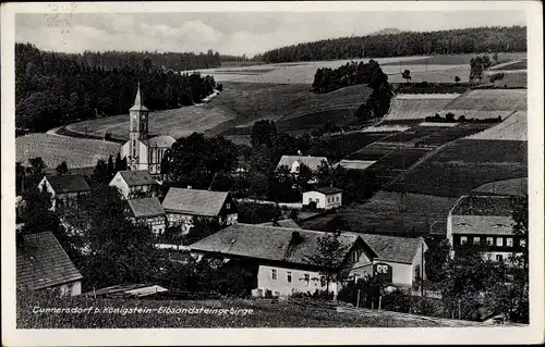 Ak Cunnersdorf Gohrisch in Sachsen, Blick auf den Ort und Umgebung, Kirche, Felder