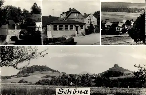 Ak Reinhardtsdorf Schöna in Sachsen, Bäckerei Lindenkaffee, Teilansicht der Ortschaft, Umgebung