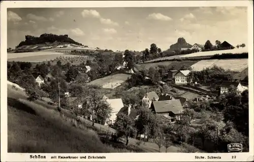 Ak Schöna Sächsische Schweiz, Teilansicht mit Kaiserkrone und Zirkelstein