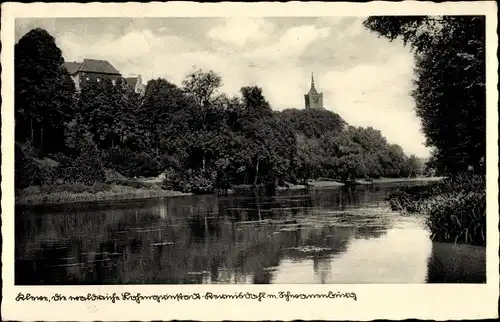 Ak Kleve am Niederrhein, Uferansicht mit der Schwanenburg