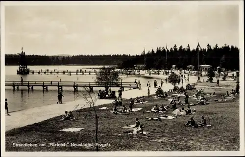 Ak Neustädtel Schneeberg im Erzgebirge, Strandbad Bergsee Filzteich, Badegäste