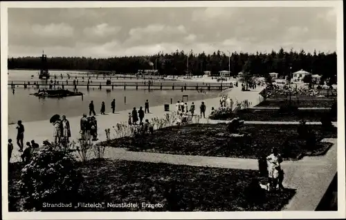 Ak Neustädtel Schneeberg im Erzgebirge, Strandbad Bergsee Filzteich