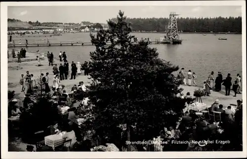 Ak Neustädtel Schneeberg im Erzgebirge, Strandbad Bergsee Filzteich