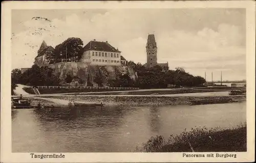 Ak Tangermünde an der Elbe, Panorama mit Burgberg