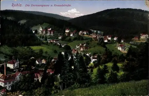 Ak Ruhla in Thüringen, Die Dornsengasse und Knaudstraße, Panorama