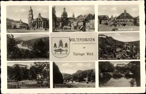 Ak Waltershausen in Thüringen, Marktplatz mit Rathaus, Blick zum Ziegenberg, Waldteich und Tenneberg