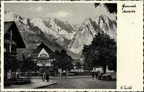 Ak Garmisch Partenkirchen in Oberbayern, Marktplatz