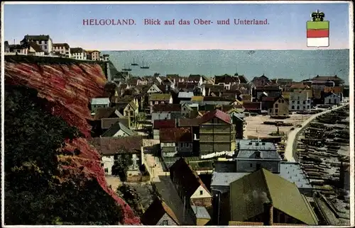 Ak Nordseeinsel Helgoland, Blick auf das Ober- und Unterland