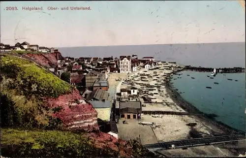 Ak Nordseeinsel Helgoland, Blick auf das Ober- und Unterland