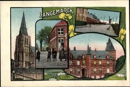 Ak Langemarck Langemark Poelkapelle Westflandern, Kirche, Schloss, Straßenpartie