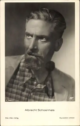 Ak Schauspieler Albrecht Schoenhals, Pfeife, Portrait, kariertes Hemd