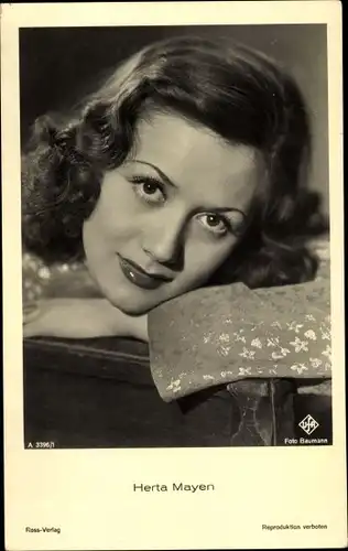 Ak Schauspielerin Herta Mayen, Portrait, Ufa Film, Ross Verlag A 3396 1