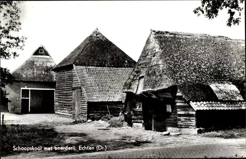 Ak Echten Drenthe Niederlande, Schaapskooi met boerderij