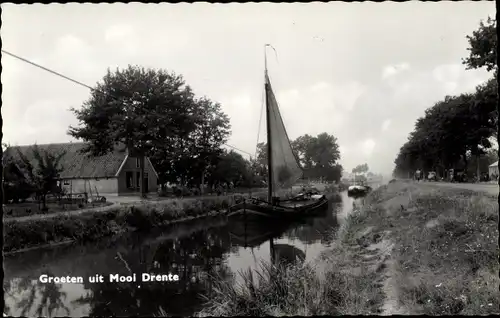 Ak Mooi Drenthe Niederlande, Segelboot auf dem Kanal